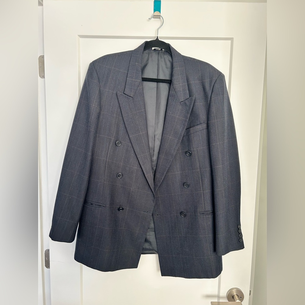 Men's Double-Breasted Windowpane Blazer - Gray